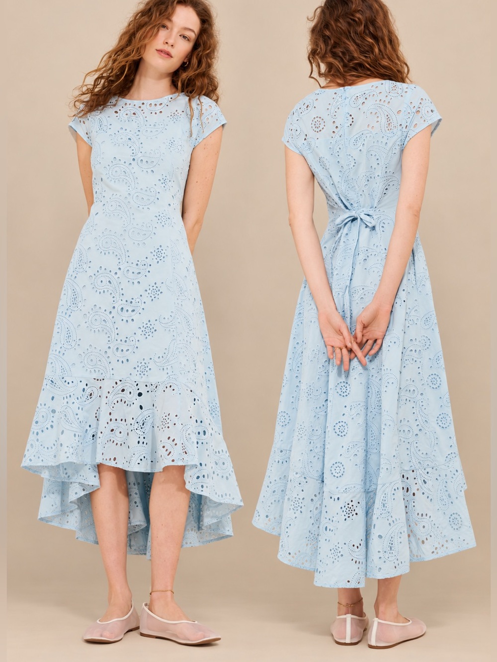 Universal Standard Sky Blue Eyelet Flounce High Low Midi Dress S
